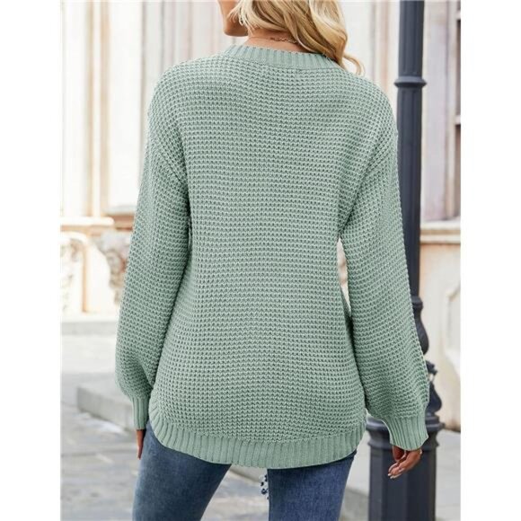 Knit Sweater – Lantern Sleeve Crewneck Pullover, Casual Fall Fashion - Picture 3 of 5